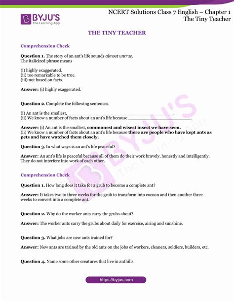 Ncert Solutions For Class 7 English Chapter 1 The Tiny Teacher