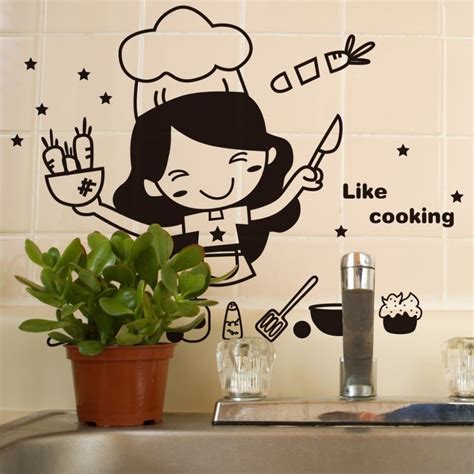 Check spelling or type a new query. Happy Kitchen Girl Like Cooking Wall Sticker Cute Wall Art Home Decal Decor Kitchen Tile Wall ...