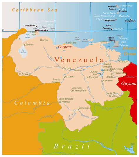 Large Political Map Of Venezuela With Major Cities Venezuela South