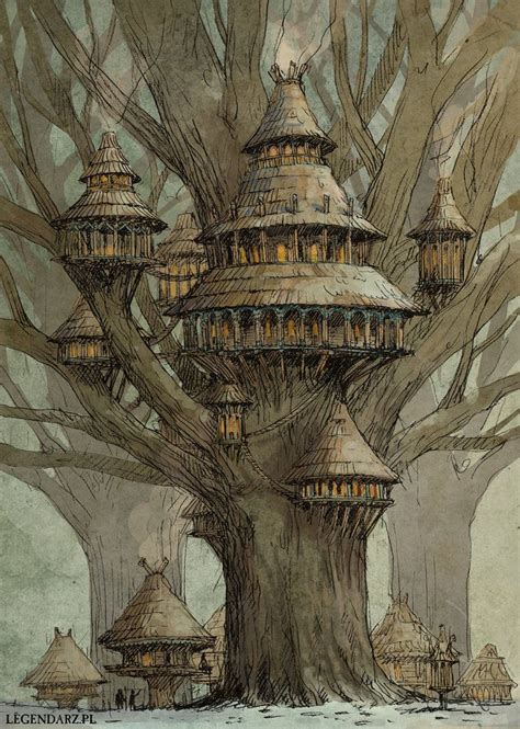 Tree Village Fantasy Tree Fantasy Concept Art Fantasy Village
