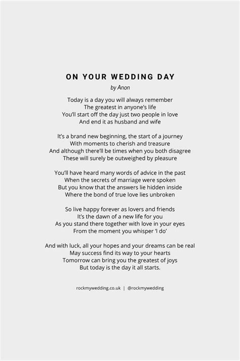 On Your Wedding Day By Anon Wedding Reading Poem Wedding Readings Funny