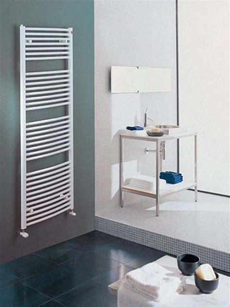 This shelf features a brass railing. ARCADE TOWEL RADIATOR - Coloured Bathroom Radiators ...