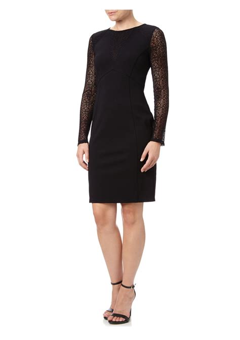Adriannapapell Long Sleeve Lace Detail Fitted Dress Black