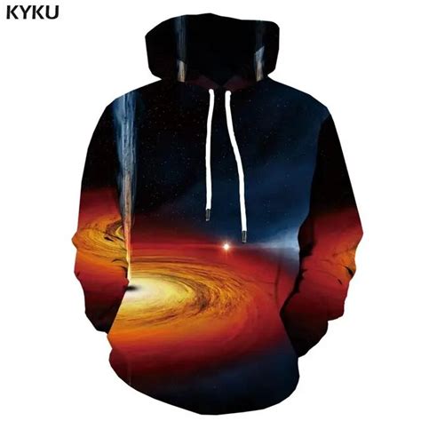 Kyku Brand Space Galaxy Sweatshirts Men Black Hole Hoody Anime Swirl