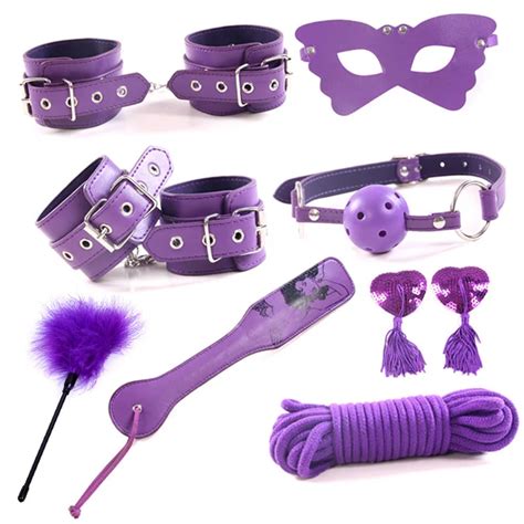 Purple Adult Games Pcs Collar Mouth Gag Ball Handcuff Nipple Paste Couple Sex Accessories