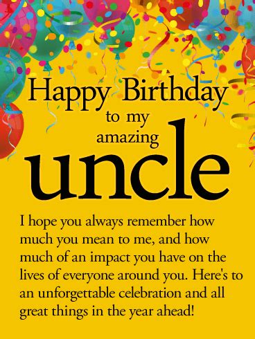 Heartfelt birthday wishes for uncle. To an Unforgettable Year - Happy Birthday Wishes Card for ...