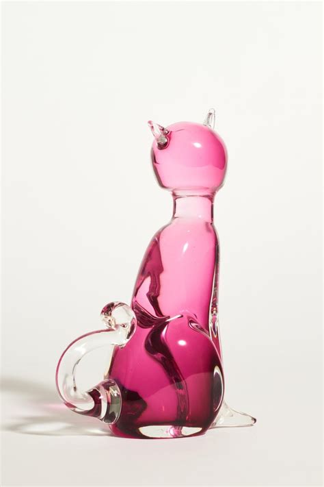 Murano Cranberry Pink Glass Cat At 1stdibs