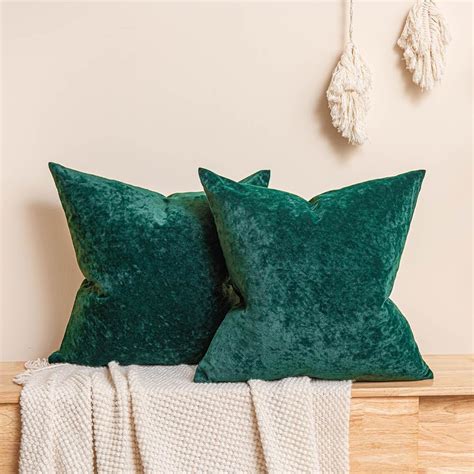 Juspurbet Dark Green 20x20 Inch Velvet Crushed Pillow Cover