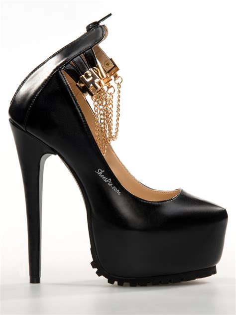Fashionable Black Suede Metal Ankle Strap High Heel Shoes- Shoespie.com