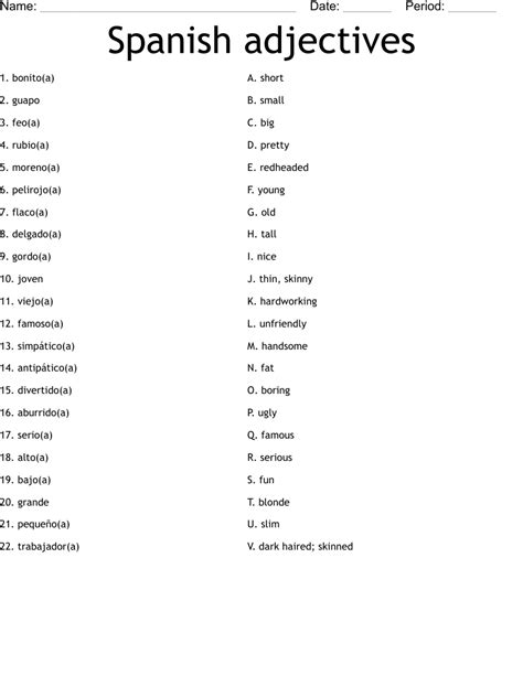 List Of Adjectives In Spanish