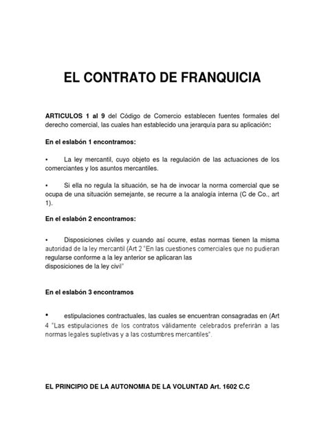 El Contrato De Franquicia Franquiciamiento Marca