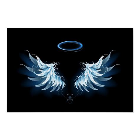 Blue Glowing Angel Wings On Black Background Poster Zazzle