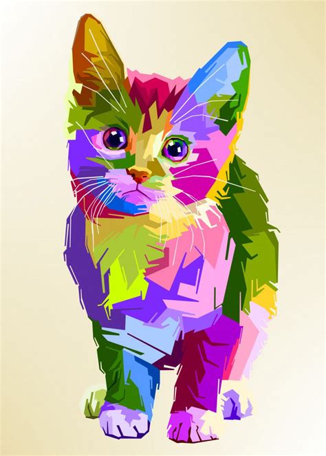 Adorable Cat On Pop Art Poster By Peri Priatna Displate Pintura