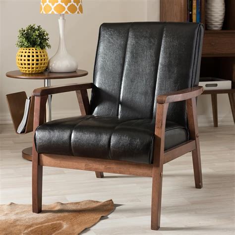 Nikko Scandinavian Black Faux Leather Upholstered Accent Chair Faux