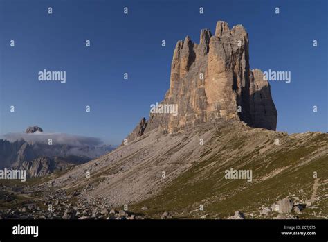 The East Side Of Three Peaks Of Lavaredo In The Italian Dolomites Stock