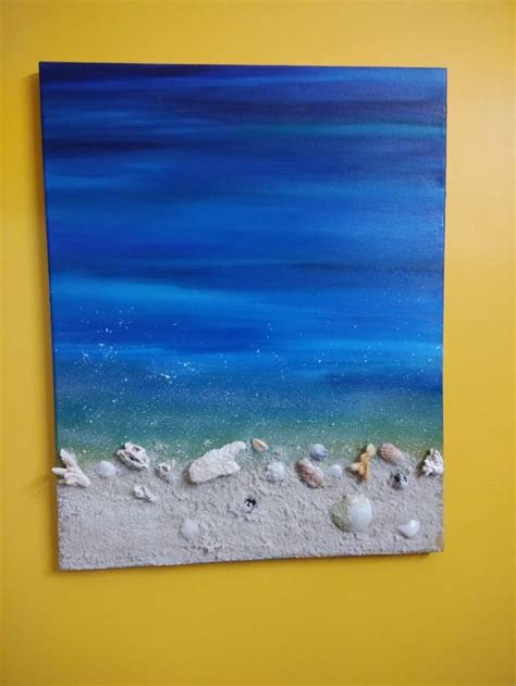 Beach Painting With Shells And Sand Beach Art Painting Beach Canvas