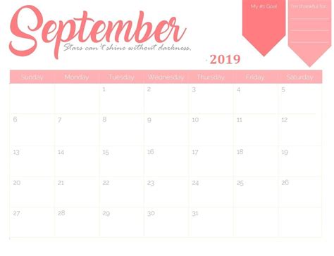 September 2019 Wall Calendar September September2019