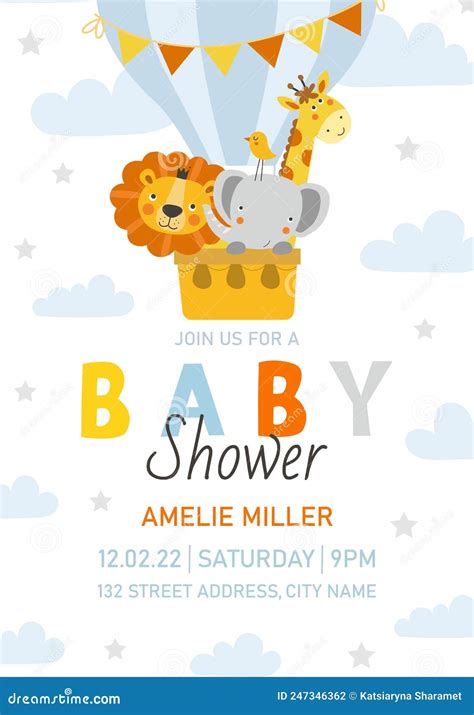 Baby Shower Card With Cute Animals Vector Illustrations Stock Vector