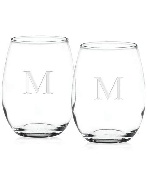 Culver Monogram Stemless Wine Glasses Set Of 2 Macys