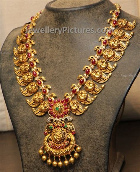 Gold Mango Necklace With Antique Finish Jewellery Designs