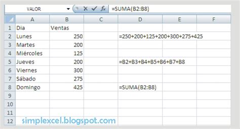Simplexcel Fórmula De Suma En Excel