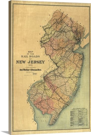 Vintage Map Of The Rail Roads Of New Jersey Photo Canvas