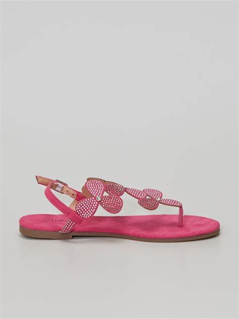 Sandalias Planas De Antelina Con Strass Fucsia Kiabi