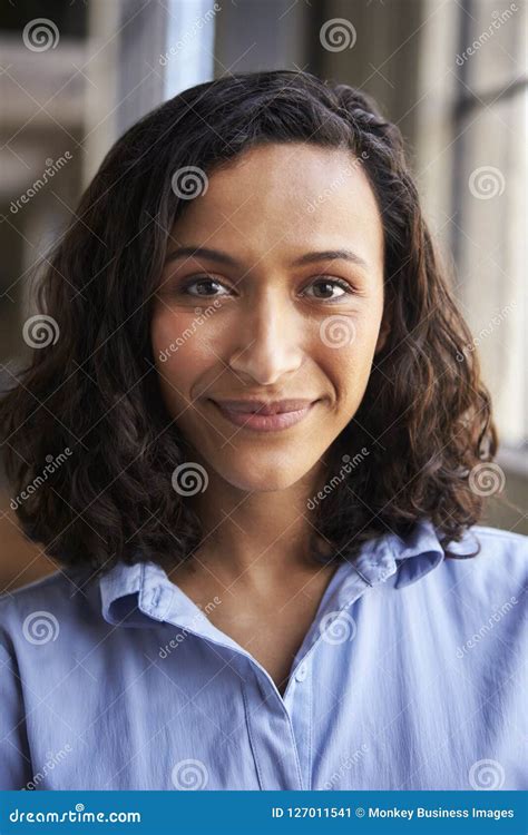 close up portrait of smiling mixed race businesswoman stock image image of black boss 127011541