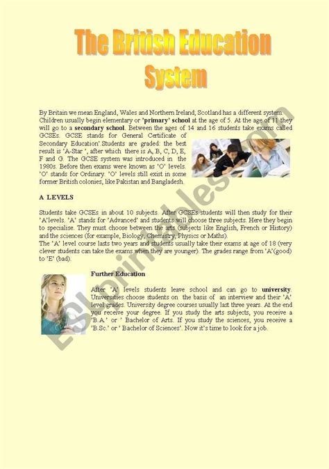 The British Education System Esl Worksheet By Sunshine Net