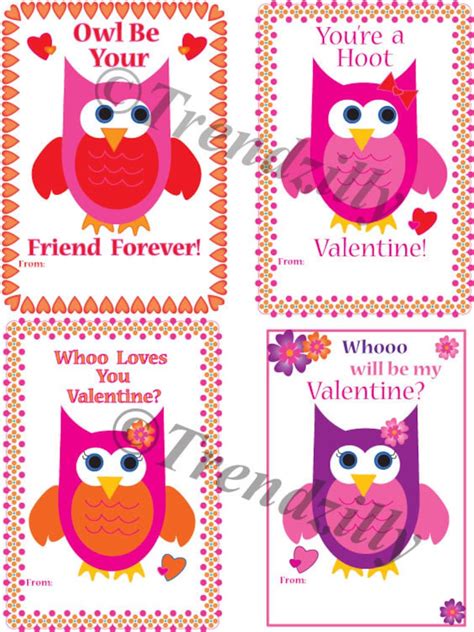Owl Valentine Printable Kids Valentine Cards Valentines Day Etsy