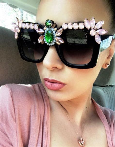 luxury fancy crystal women sunglasses rhinestone oversized square pink uv400 for sale online