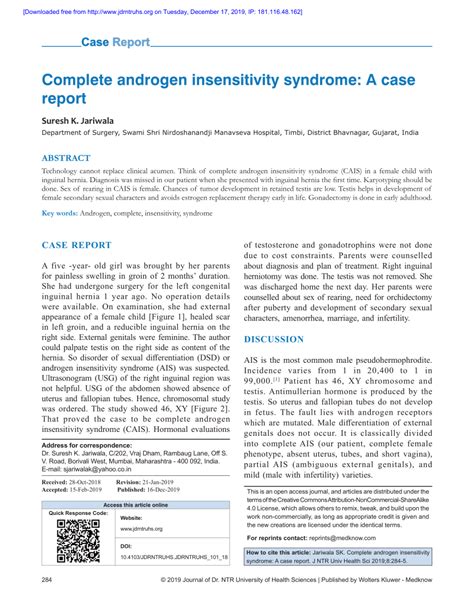 Pdf Complete Androgen Insensitivity Syndrome A Case Report