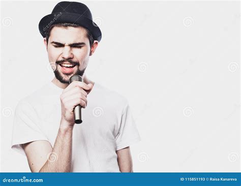 Image Of A Handsome Man Singing To The Microphone Stock Image Image Of Caucasian Adult