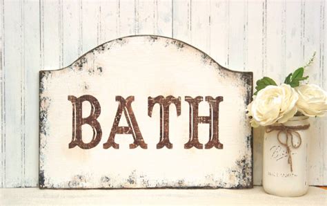45+ hanging bathroom storage ideas perfect for tight spaces. BATH sign, rustic shabby vintage inspired sign, powder ...