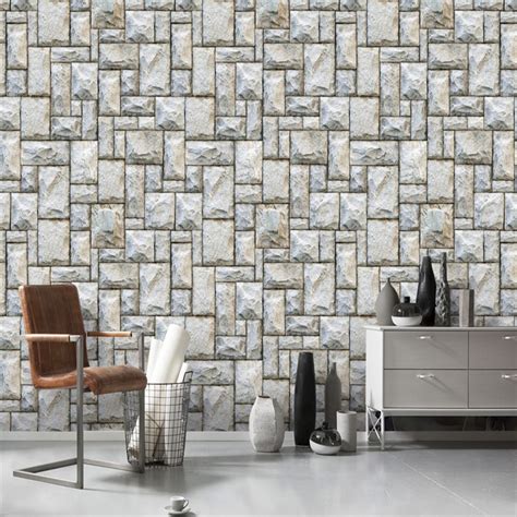 Vintage Wall Murals 3d Brick Wallpapers Stone Light Grey Wall Papers