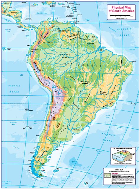 Physical Map Of South America Small Wall Map £1099 Cosmographics Ltd