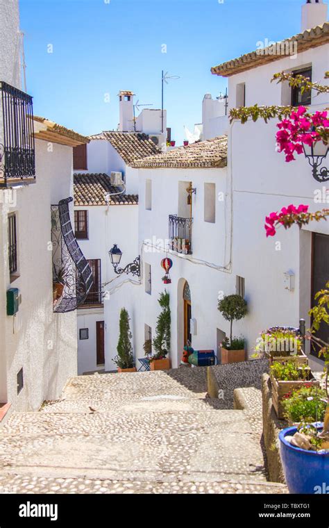 A Traditional Mediterranean Street In Altea Old Town Spain Stock Photo