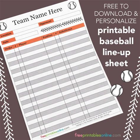 Printable Baseball Lineup Sheet Free Printables Online