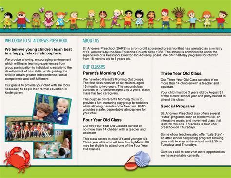 St Andrews Preschool Trifold Brochure Bold Print Design Studio