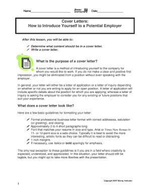 Fillable Online Cover Letters: How to Introduce Yourself ...
