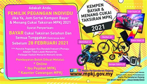 Bagi tanah kosong pula, nilai tahunan ditentukan berdasarkan 10% daripada nilai pasaran. Kempen Bayar dan Menang Cukai Taksiran MPKj 2021 | Portal ...