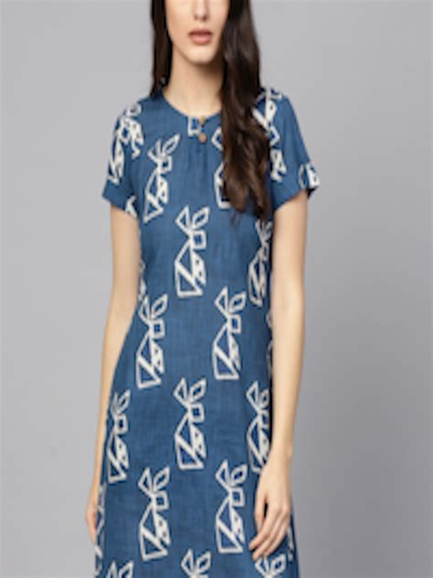 Buy Aks Women Blue Printed A Line Dress Dresses For Women 7094447
