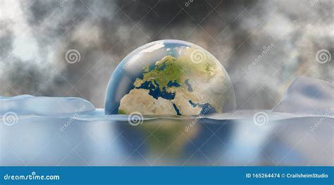 Melted Ice And Sea Level Rise Planet Earth Under Water 3d Illustration