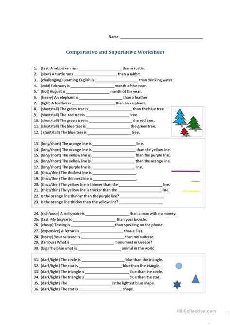 Comparative And Superlative Worksheet Superlative Adjectives