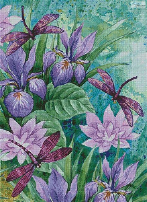 Artecy Cross Stitch Irises And Dragonflies Cross Stitch Pattern To