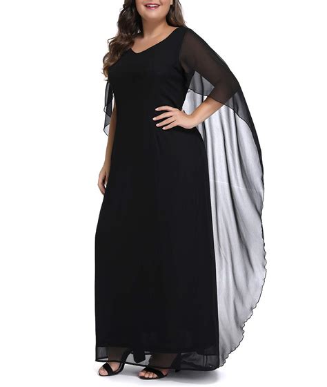 Lalagen Womens Plus Size V Neck Formal Party Maxi Dress With Long Chiffon Cape