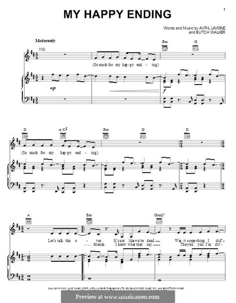 (a cappella) so much for my happy ending. My Happy Ending (Avril Lavigne) by B. Walker - sheet music ...