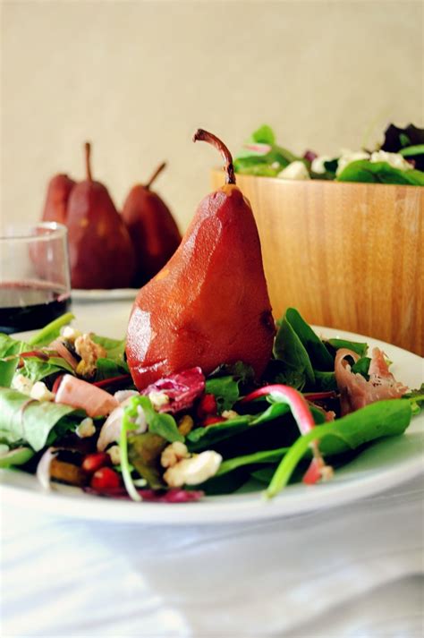 Red Wine Poached Pear Salad Kims Cravings