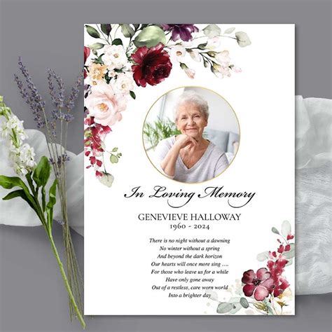 Funeral Memorial Card Template With A Photo And Poem For A Loved One