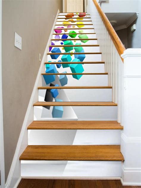 A stair riser is a vertical portion between the treads. 3D Cubes Stairway Decoration Adhesive Vinyl Stair Riser Panel | Slaylebrity